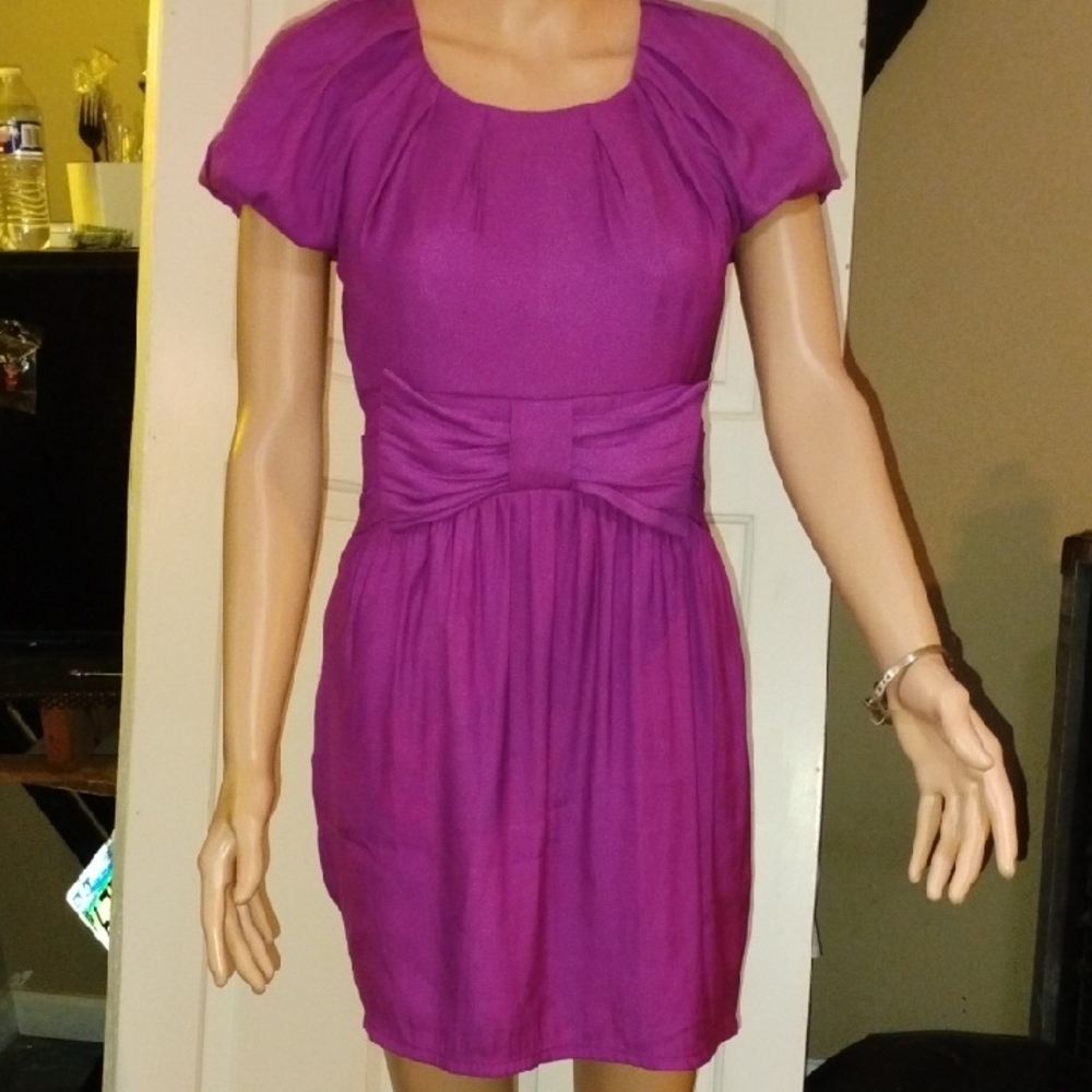 Pink Pleated Wrap Mini Dress with Square Neck